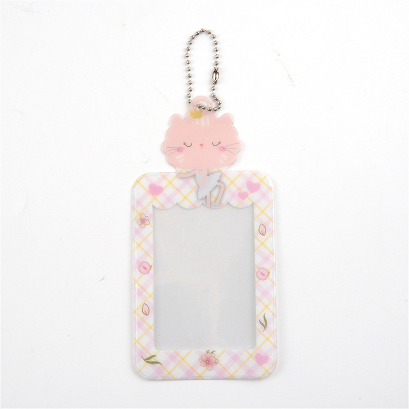 Φωτοκάρτες Kawaii Αποθήκευση με μπρελόκ Γλυκά κορίτσια Κάτοχος κάρτας λεωφορείου Κινούμενα σχέδια μανίκια φωτογραφίας γάτας Χαριτωμένο φοιτητικό στάσιμο