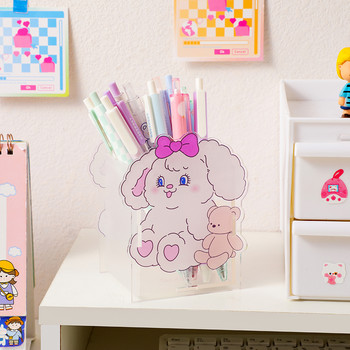 Kawaii Cartoon Acrylic Pen Holder Desktop Organizer INS Transparent Bunny Bear Cat Office Канцеларски материали Кутия за съхранение на козметика