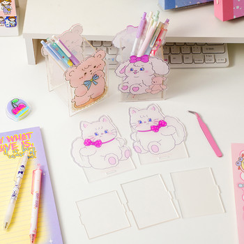 Kawaii Cartoon Acrylic Pen Holder Desktop Organizer INS Transparent Bunny Bear Cat Office Канцеларски материали Кутия за съхранение на козметика