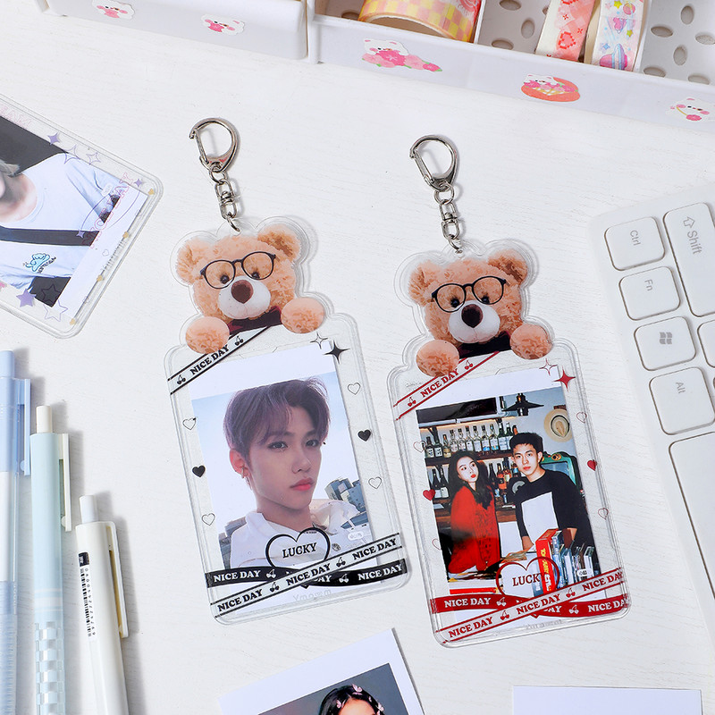 Kawaii stakleni medvjed 3 inča, držači kartica, privjesci, prozirni PVC fotokartice, zaštitni omoti, omot za kartice za autobus