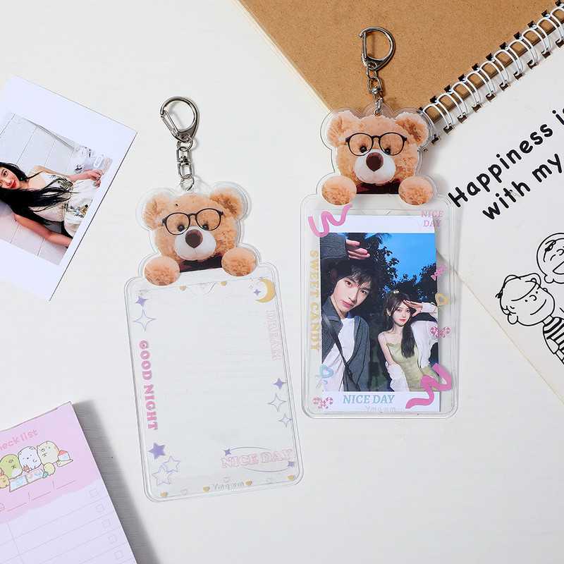 Kawaii stakleni medvjed 3 inča, držači kartica, privjesci, prozirni PVC fotokartice, zaštitni omoti, omot za kartice za autobus