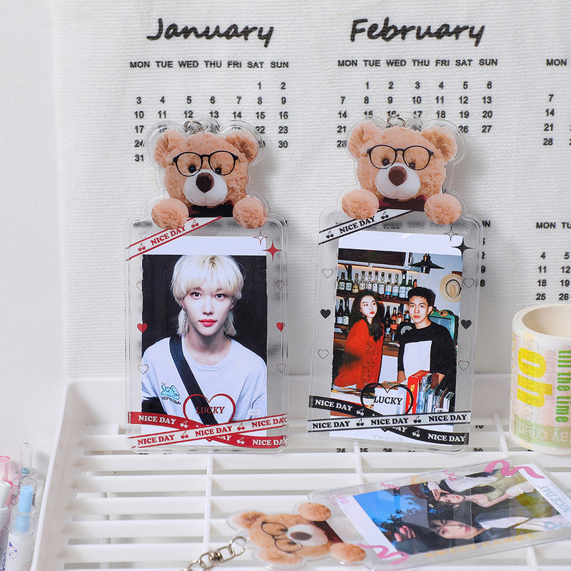 Kawaii stakleni medvjed 3 inča, držači kartica, privjesci, prozirni PVC fotokartice, zaštitni omoti, omot za kartice za autobus