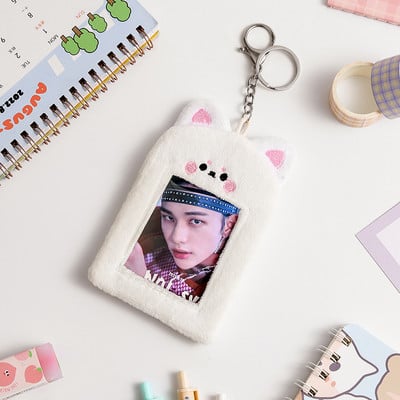 Kawaii crtane životinje, meki pliš, 3 inča, Kpop, držač za foto kartice, zaštitnik za fotografije, rukav, držač za kartice, torba, privjesak, školski pribor