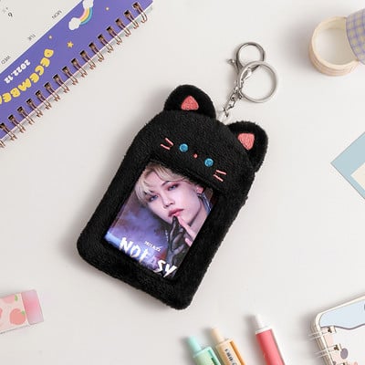 Kawaii crtane životinje, meki pliš, 3 inča, Kpop, držač za foto kartice, zaštitnik za fotografije, rukav, držač za kartice, torba, privjesak, školski pribor