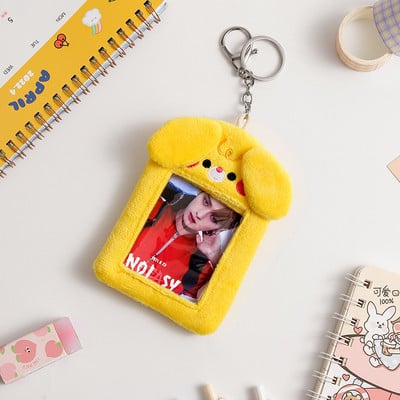 Kawaii crtane životinje, meki pliš, 3 inča, Kpop, držač za foto kartice, zaštitnik za fotografije, rukav, držač za kartice, torba, privjesak, školski pribor