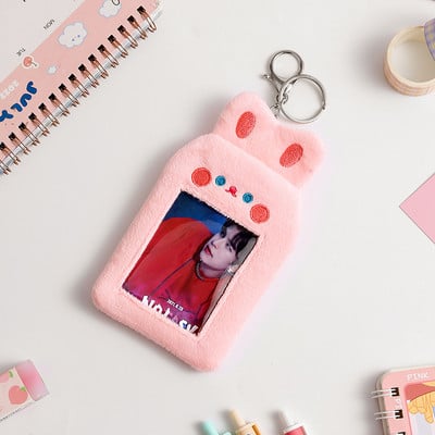 Kawaii crtane životinje, meki pliš, 3 inča, Kpop, držač za foto kartice, zaštitnik za fotografije, rukav, držač za kartice, torba, privjesak, školski pribor