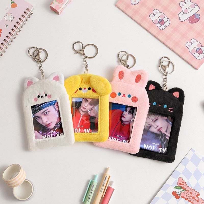Kawaii crtane životinje, meki pliš, 3 inča, Kpop, držač za foto kartice, zaštitnik za fotografije, rukav, držač za kartice, torba, privjesak, školski pribor