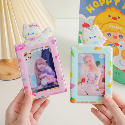 Aranyos macska 3 hüvelykes fotókártya-tartó Kpop Idol képeslap-fotókártya-tartó koreai fotókártya-azonosító mini fotómatrica-tartó medál