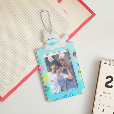 Aranyos macska 3 hüvelykes fotókártya-tartó Kpop Idol képeslap-fotókártya-tartó koreai fotókártya-azonosító mini fotómatrica-tartó medál