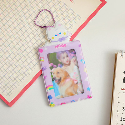Aranyos macska 3 hüvelykes fotókártya-tartó Kpop Idol képeslap-fotókártya-tartó koreai fotókártya-azonosító mini fotómatrica-tartó medál
