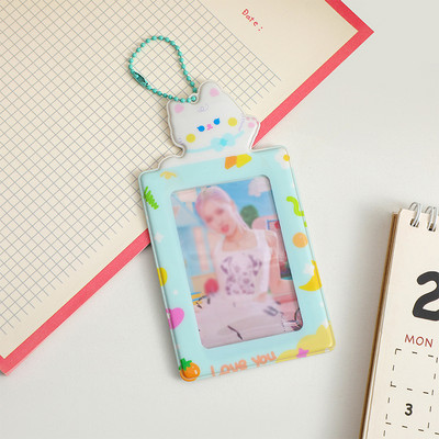 Aranyos macska 3 hüvelykes fotókártya-tartó Kpop Idol képeslap-fotókártya-tartó koreai fotókártya-azonosító mini fotómatrica-tartó medál