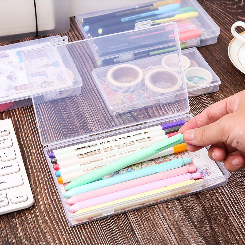 Läbipaistev lauaarvuti kirjatarvete kleebised plastikust hoiukarbi korraldaja konteiner kunstitööriista ümbris käsitöö lauaarvuti koolitarvete jaoks