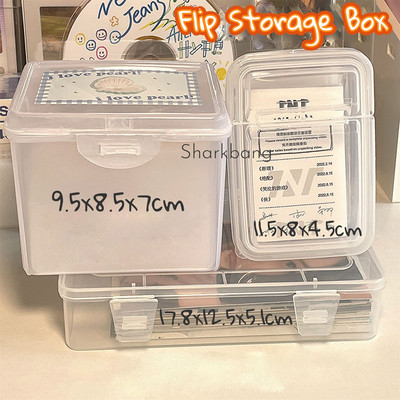 Sharkbang ABS Flip Кутия за съхранение Прозрачен настолен органайзер Пощенски картички с голям капацитет Стикери Кутия Държач за подпакет Канцеларски материали