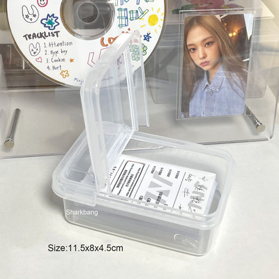 „Sharkbang ABS Flip Storage Box“ permatomas stalinis tvarkytuvas didelės talpos atvirukų lipdukų dėžutės antrinio paketo laikiklis raštinės reikmenys