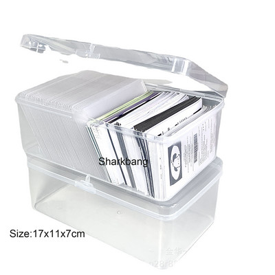 „Sharkbang ABS Flip Storage Box“ permatomas stalinis tvarkytuvas didelės talpos atvirukų lipdukų dėžutės antrinio paketo laikiklis raštinės reikmenys