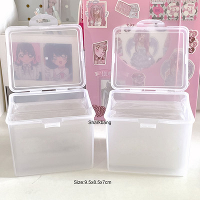 „Sharkbang ABS Flip Storage Box“ permatomas stalinis tvarkytuvas didelės talpos atvirukų lipdukų dėžutės antrinio paketo laikiklis raštinės reikmenys