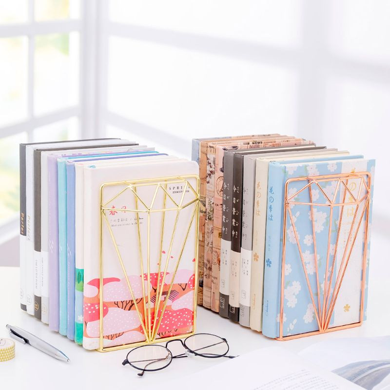 Kreativni metalni držači za knjige u obliku dijamanta, stolni organizator, potpora za knjige, stalak, držač, polica