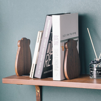 Дървен държач за книги с малко мече, държач за списания, противоплъзгащ се за тежки книги Декорации за бюро за стая за домашен офис K1KF