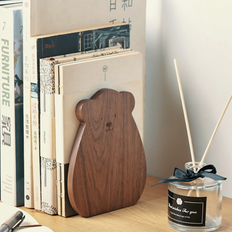 Drveni držač za knjige s malim medvjedom Drveni držač za časopise Drveni držač za knjige Protuklizni za teške knjige Dekoracije stolova za kućni ured K1KF