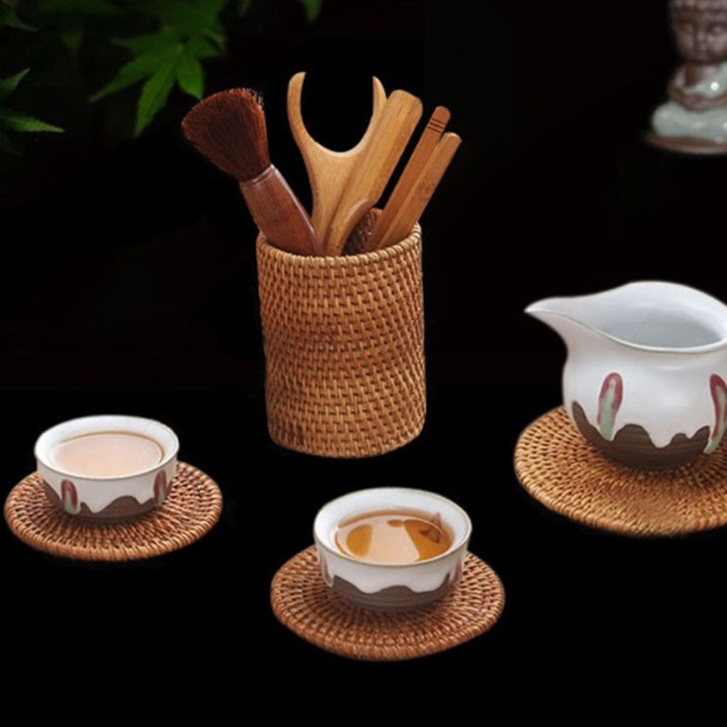 Cutie de depozitare din ratan lucrată manual Suport stilou cosmetic Accesorii pentru ceremonia ceaiului Decorare pentru depozitare vesela Coș de depozitare pentru uz casnic