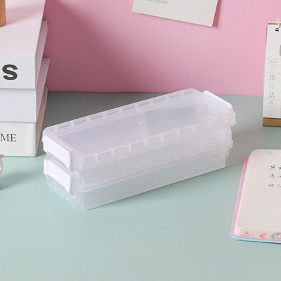 Nešiojamas dviejų sluoksnių skaidrus pieštukų dėklas, didelės talpos daugiafunkcis stalinis dėklas, akinių dėklas, raštinės reikmenų dėžutė