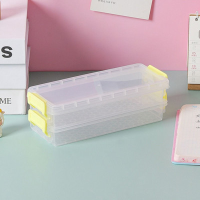 Nešiojamas dviejų sluoksnių skaidrus pieštukų dėklas, didelės talpos daugiafunkcis stalinis dėklas, akinių dėklas, raštinės reikmenų dėžutė