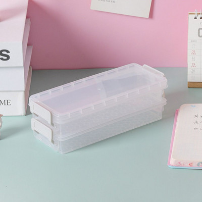 Nešiojamas dviejų sluoksnių skaidrus pieštukų dėklas, didelės talpos daugiafunkcis stalinis dėklas, akinių dėklas, raštinės reikmenų dėžutė