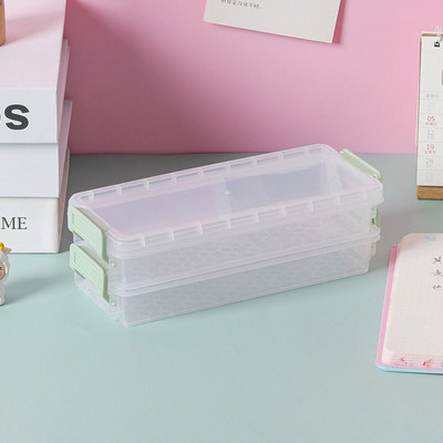 Nešiojamas dviejų sluoksnių skaidrus pieštukų dėklas, didelės talpos daugiafunkcis stalinis dėklas, akinių dėklas, raštinės reikmenų dėžutė