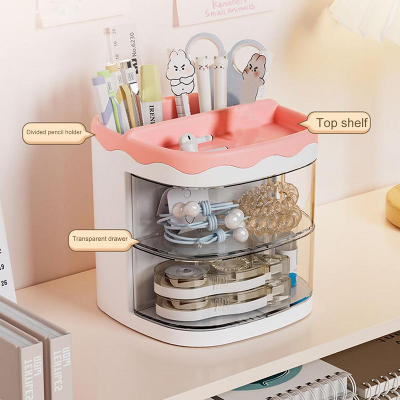 Container pentru stilouri din desene animate, anti-zgârieturi, extracție netedă, cutie de papetărie, design sertar, articole de papetărie rezistente la praf, accesoriu pentru studiu de caz