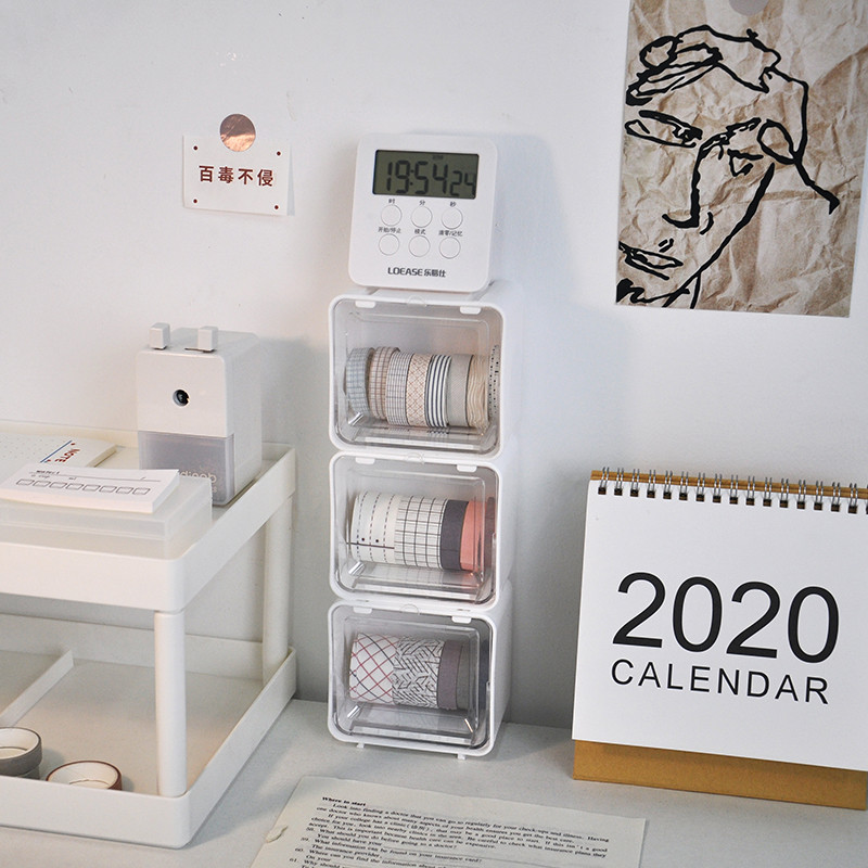 MINKYS naujiena, 1 vnt. balta laikymo dėžutė, skirta juostoms klipams, darbalaukio organizatorius Kawaii mokyklos raštinės reikmenys