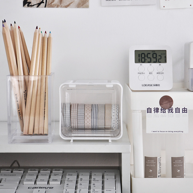 MINKYS naujiena, 1 vnt. balta laikymo dėžutė, skirta juostoms klipams, darbalaukio organizatorius Kawaii mokyklos raštinės reikmenys