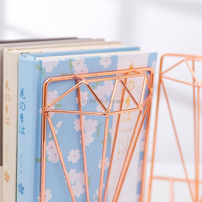 1 pc grāmatu atbalsta statīvs Radošs dimanta formas metāla grāmatplaukts, rakstāmgalda organizators uzglabāšanas plaukts