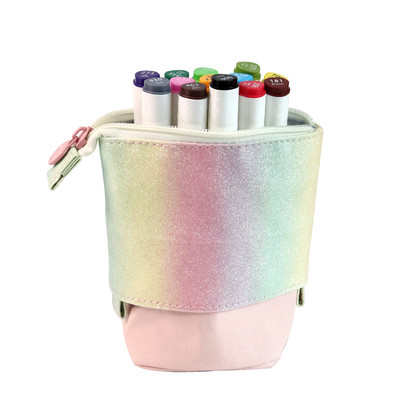Rainbow nolaižams pildspalvas maisiņš Izvelkams pildspalvu futrālis Lielas ietilpības studentu kancelejas piederumu soma Divu krāsu pildspalvas turētājs Jauki Kawaii rakstāmpiederumi