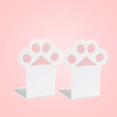 Suport cărți de birou din metal, 2 buc, organizator de cărți Kawaii cu labe de pisică