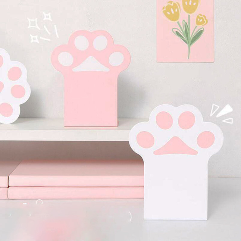 Suport cărți de birou din metal, 2 buc, organizator de cărți Kawaii cu labe de pisică