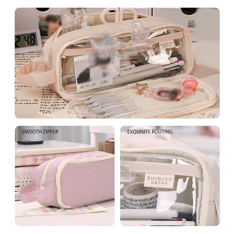 Organizator de papetărie de mare capacitate Suport pentru creioane Cadou drăguț școală Husă de depozitare pentru birou Geanta creion Fermoar Genți pentru stilouri solide