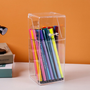 Настолен органайзер Прозрачен държач за химикалки Кутия Държач за химикалки Кошче за съхранение на канцеларски материали
