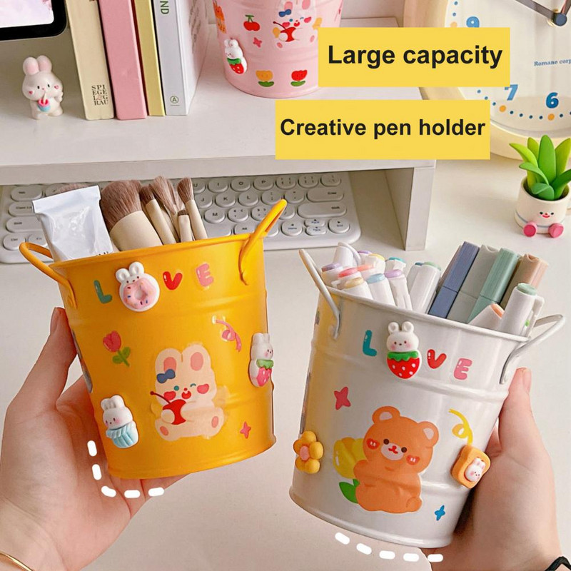 1kom/1 set držača za olovke, izdržljiva stolna kanta za pohranu, organizator za olovke s kompletom naljepnica, jednobojni držač četkica za šminku