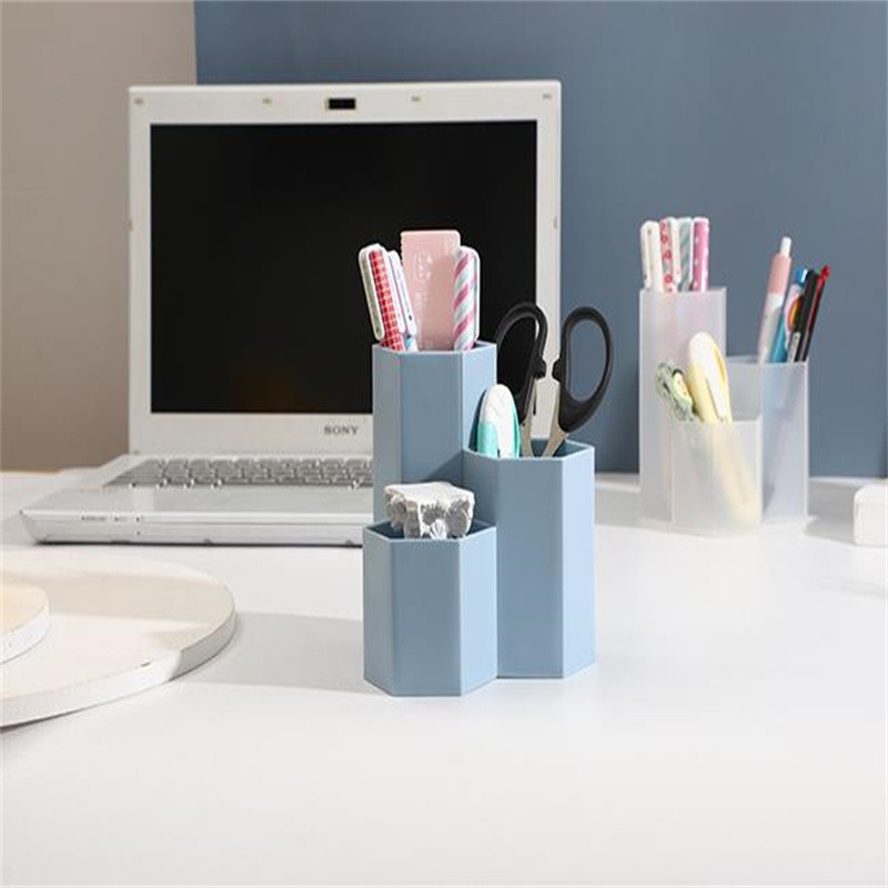 Suport pentru stilou hexagonal nou multifuncțional PP, organizator de birou pentru birou, cu 3 compartimente, articole de papetărie, cutie de finisare pentru cosmetice