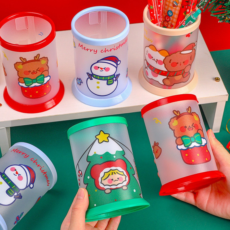 Kalėdų animacinių filmų sulankstoma darbalaukio laikymo dėžutė rašiklio laikiklis pieštukas Kūrybinis biuro reikmenų raštinės reikmenų laikiklis