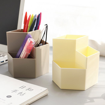 Многофункционална офисна кутия за съхранение Творчески трислоен държач за писалка Проста пластмасова настолна кутия за съхранение Офис консумативи