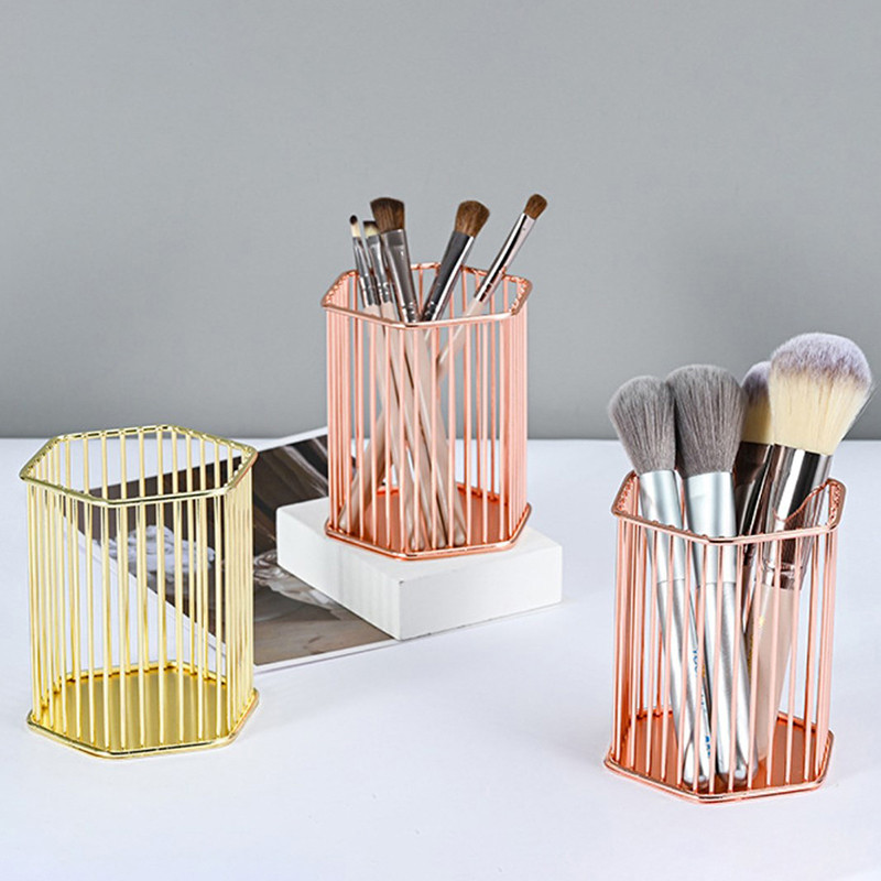 Suport stilou de birou Carcasă de depozitare pentru școală de birou, cutie de metal, aur, roz, aur, pentru birou, pentru creion, pentru decorarea casei, depozitare machiaj