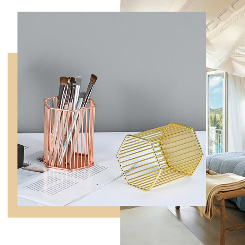 Suport stilou de birou Carcasă de depozitare pentru școală de birou, cutie de metal, aur, roz, aur, pentru birou, pentru creion, pentru decorarea casei, depozitare machiaj