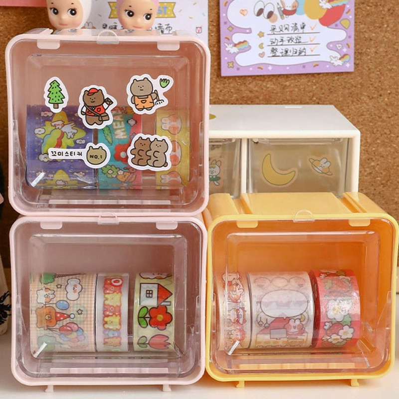 Mini Hand Ledger Tape Storage Box Visible Desktop Storage Box Φορητή διαφανής σχολική θήκη για χαρτικά