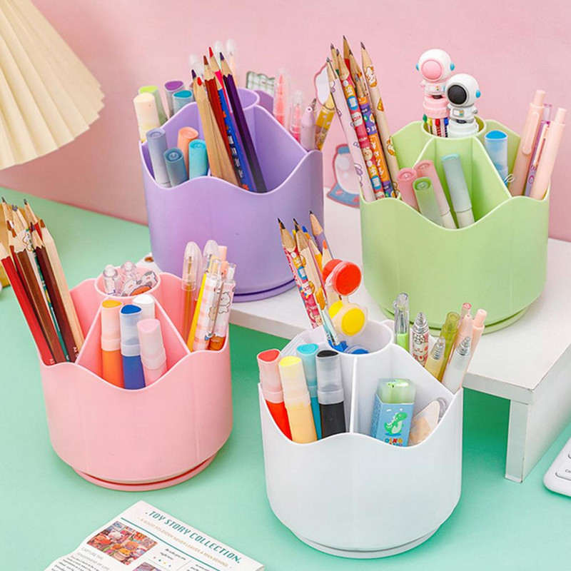 Držač za olovke, rotirajući za 360 stupnjeva, 6 mreža, višenamjenski plastični pribor za pisanje, stolni organizator za olovke, uredski pribor za kućnu školu