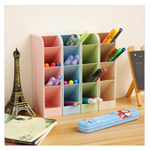 Kviečių šiaudų daugiafunkcis 4 tinklelių stalinis rašiklio laikiklis Biuro mokyklinis laikymo dėklas Skaidrus 4 spalvų dėžutės pieštukų dažų laikiklis