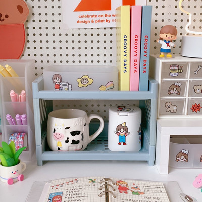 Raft de depozitare de birou cu două straturi Organizator de machiaj pliabil Organizator de birou cosmetice pentru baie pentru bucătărie