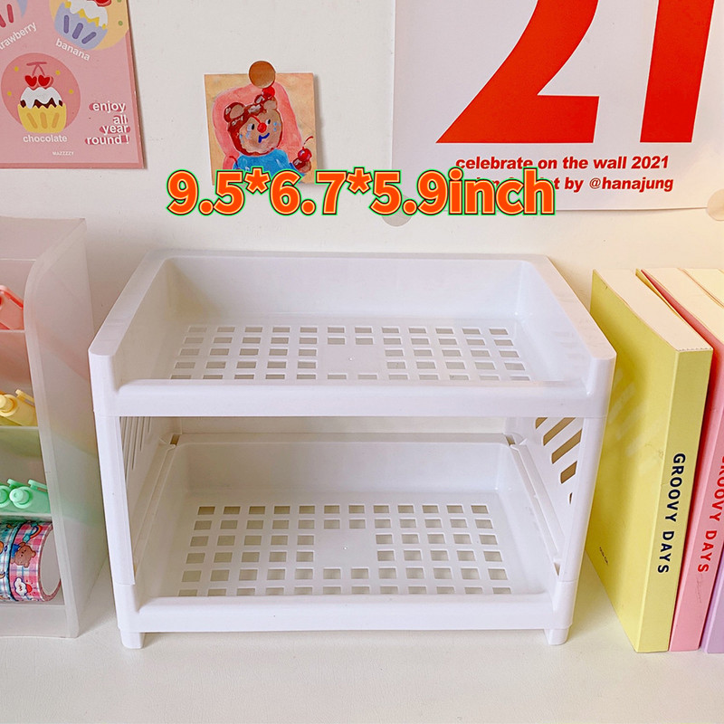 Raft de depozitare de birou cu două straturi Organizator de machiaj pliabil Organizator de birou cosmetice pentru baie pentru bucătărie