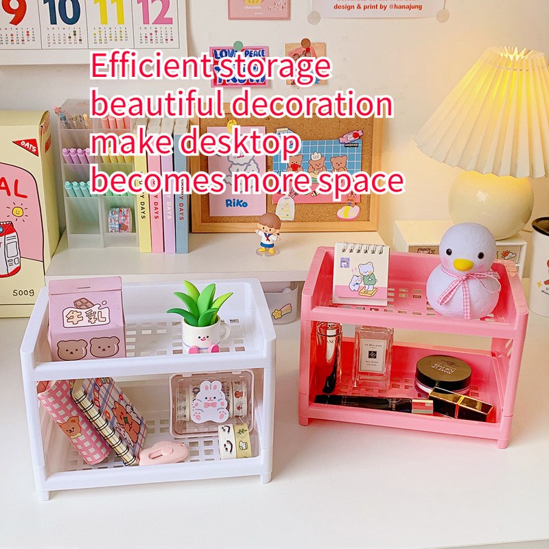 Raft de depozitare de birou cu două straturi Organizator de machiaj pliabil Organizator de birou cosmetice pentru baie pentru bucătărie