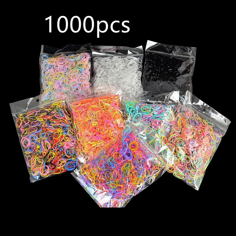 1000 τεμ. Χαριτωμένο πολύχρωμο λαστιχένιο δαχτυλίδι Ελαστικές λωρίδες μιας χρήσης Αλογοουρά Θήκη λαστιχένιας ζώνης Scrunchies Παιδικά αξεσουάρ μαλλιών
